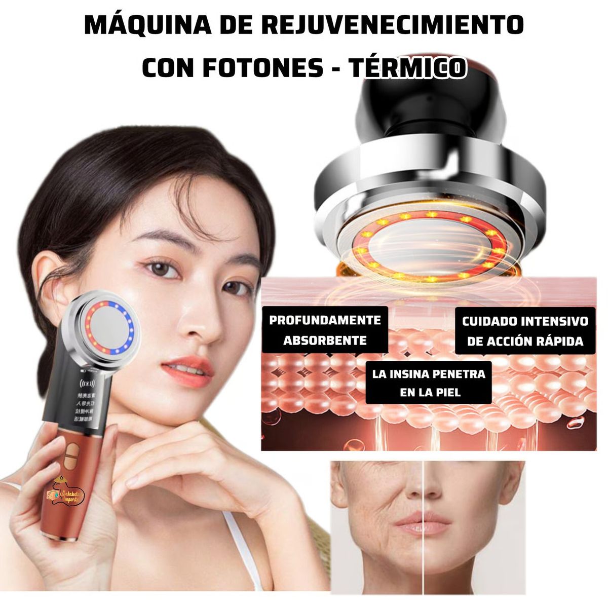 OEM - MASAJEADOR ANTIARRUGAS TÉRMICO VIBRATORIO FOTONES 4 EN 1