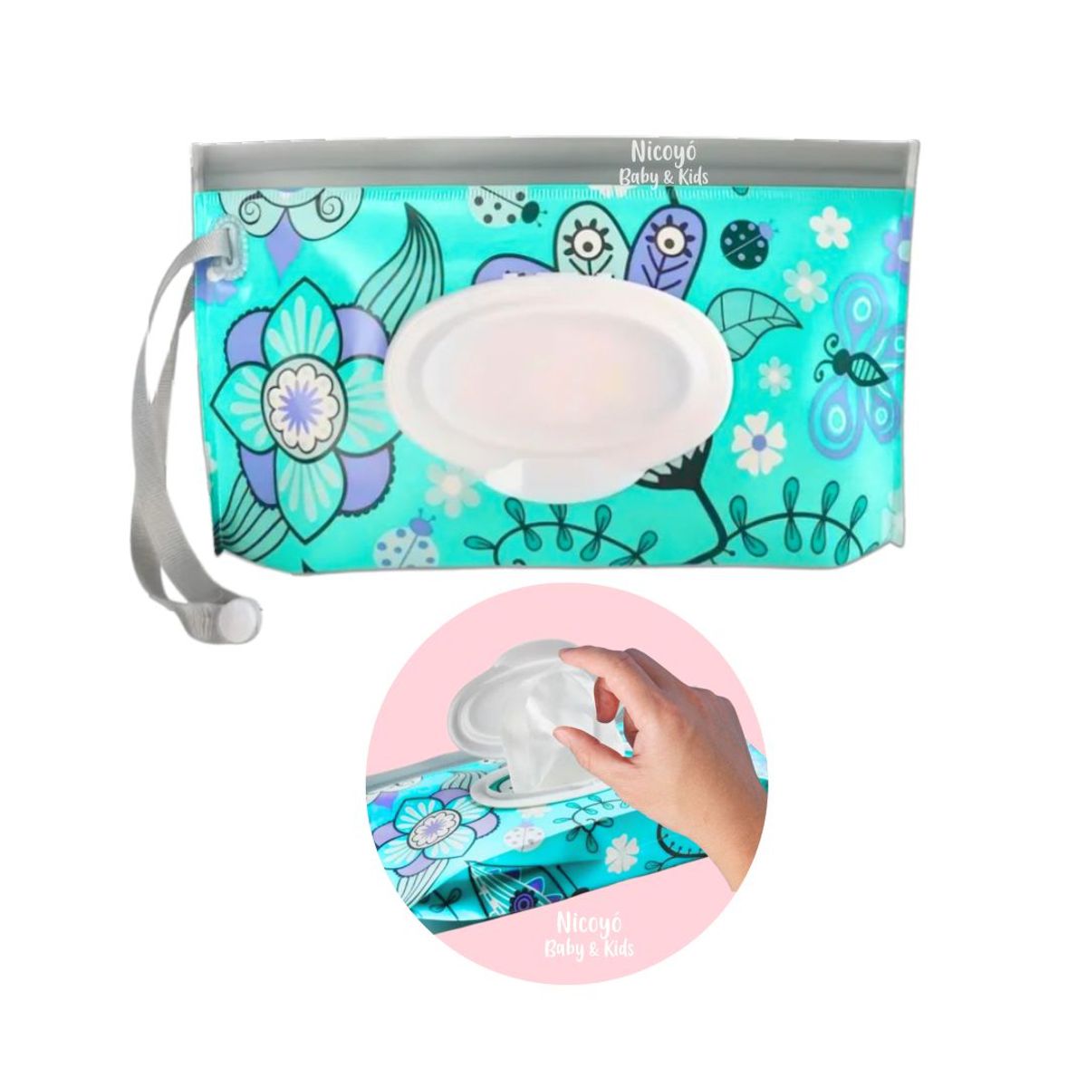 GENERICO - Porta Toallitas Húmedas en Forma de Sobre - Turquesa Floral