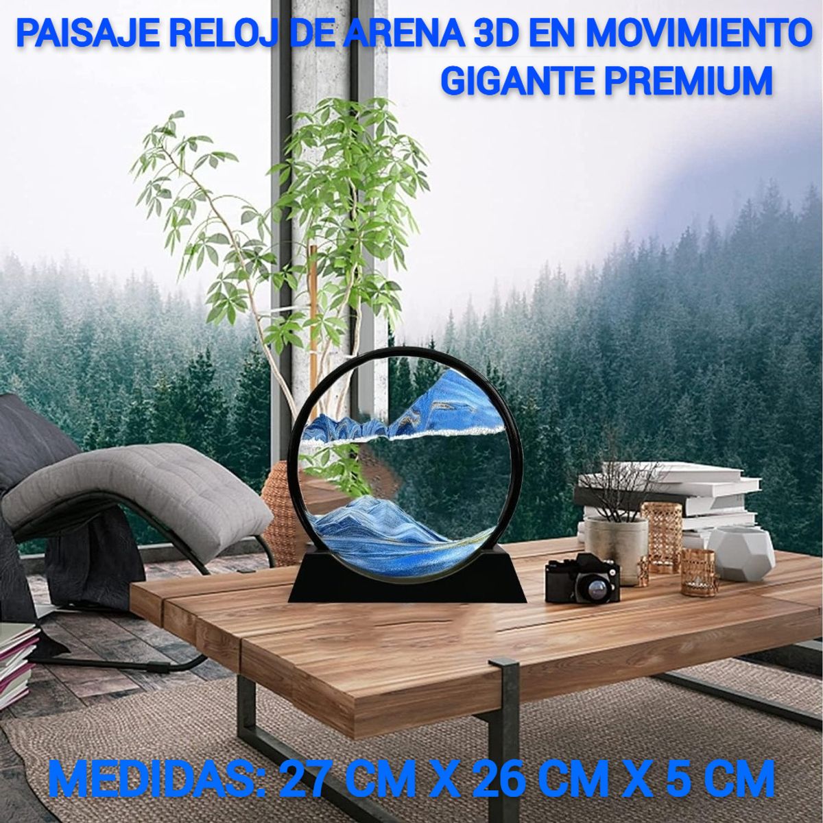 GENERICO - ADORNO TIPO RELOJ ARENA 3D MOVIMIENTO EXTRA PREMIUM AZUL