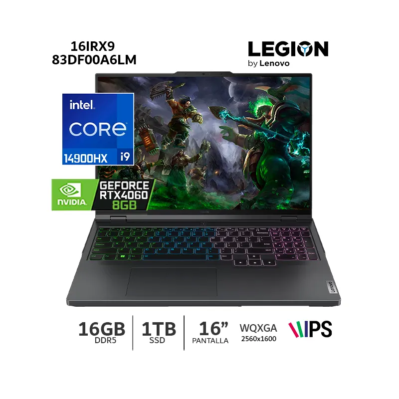 LENOVO - Lenovo Legion Pro 5 16IRX9 Core i9-14900HX 14va Gen/ 24 núcleos/ RTX4060/ 16GbRam/1Tb SSD-83DF00A6LM