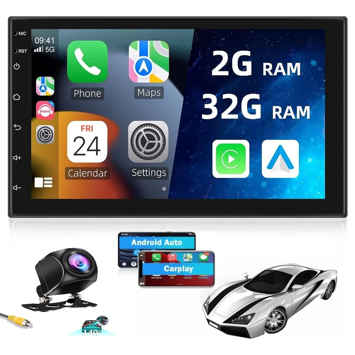 NAVIFORCE - Autoestéreo 7Pulg 2Din Mirrorlink Bluetooth Pantalla Táctil Y Cámara