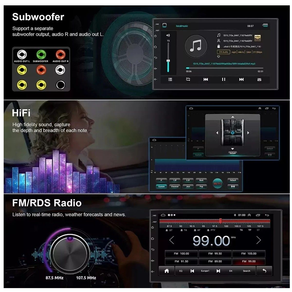 NAVIFORCE - Autoestéreo 7Pulg 2Din Mirrorlink Bluetooth Pantalla Táctil Y Cámara