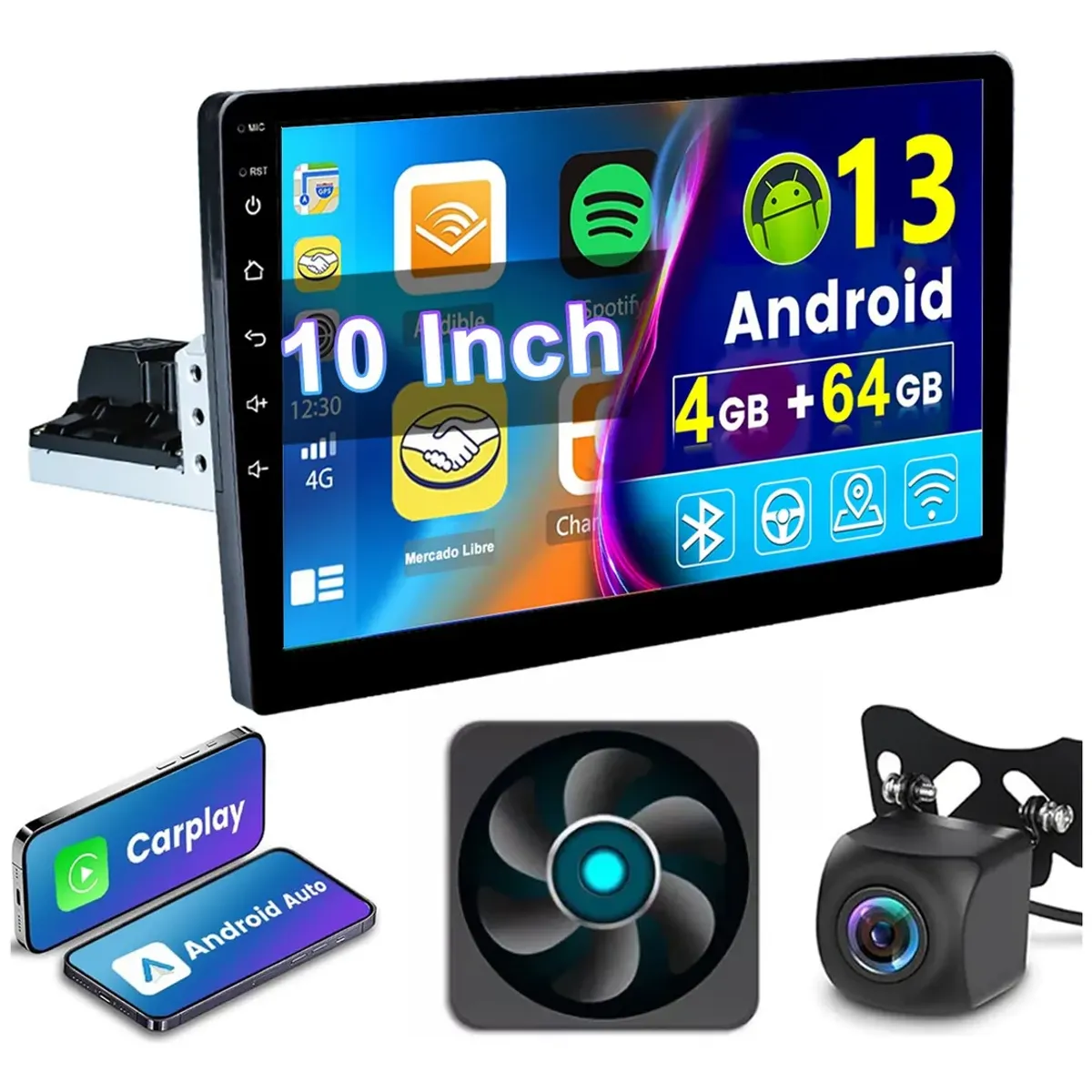 GENERICO - Estéreo Pantalla 1 Din 10 Pulgadas 4+64g Carplay Gps Cámara