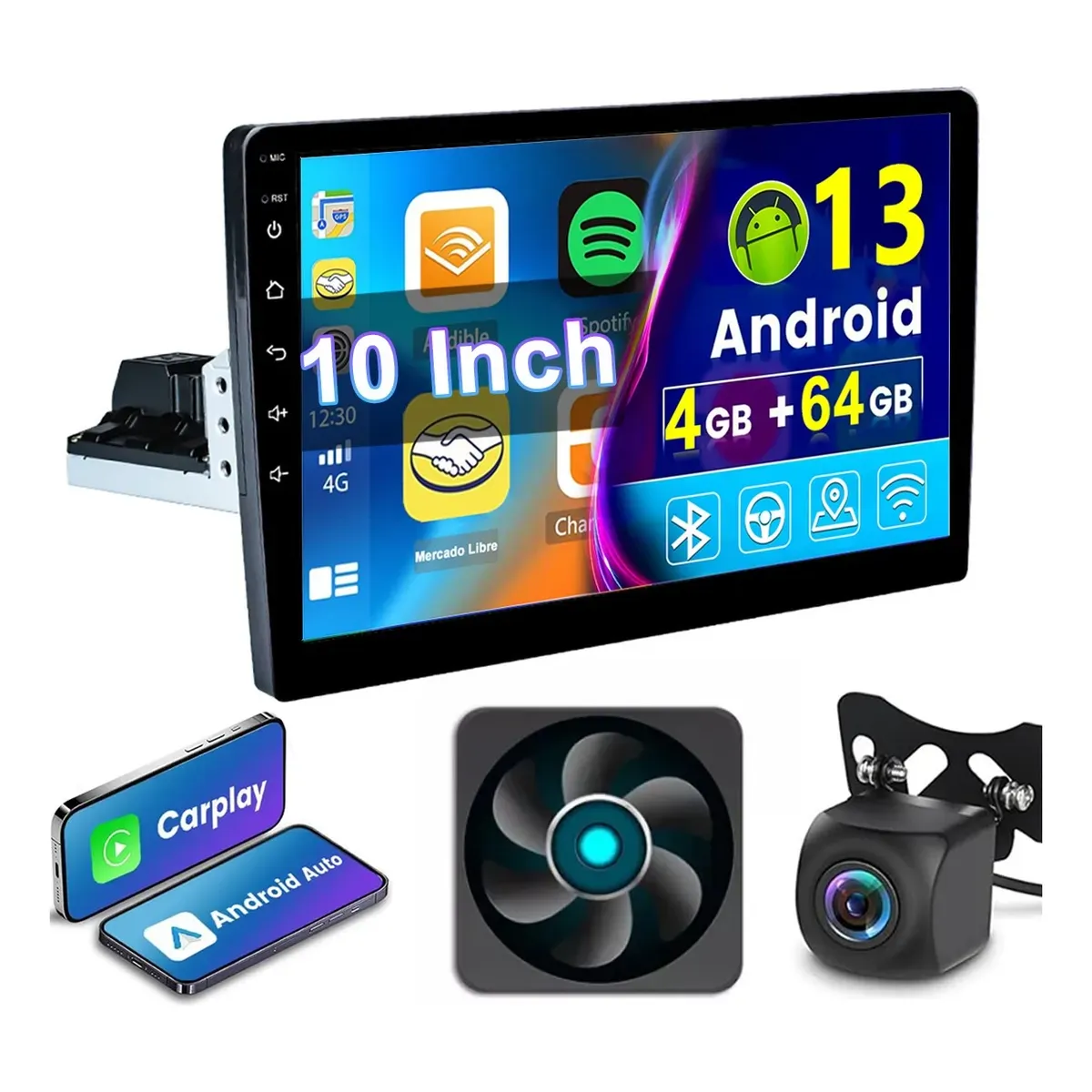 GENERICO - Estéreo Pantalla 1 Din 10 Pulgadas 4+64g Carplay Gps Cámara