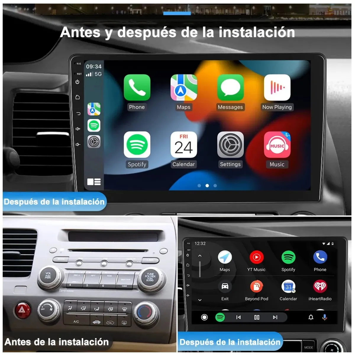 GENERICO - Estéreo Pantalla 1 Din 10 Pulgadas 4+64g Carplay Gps Cámara