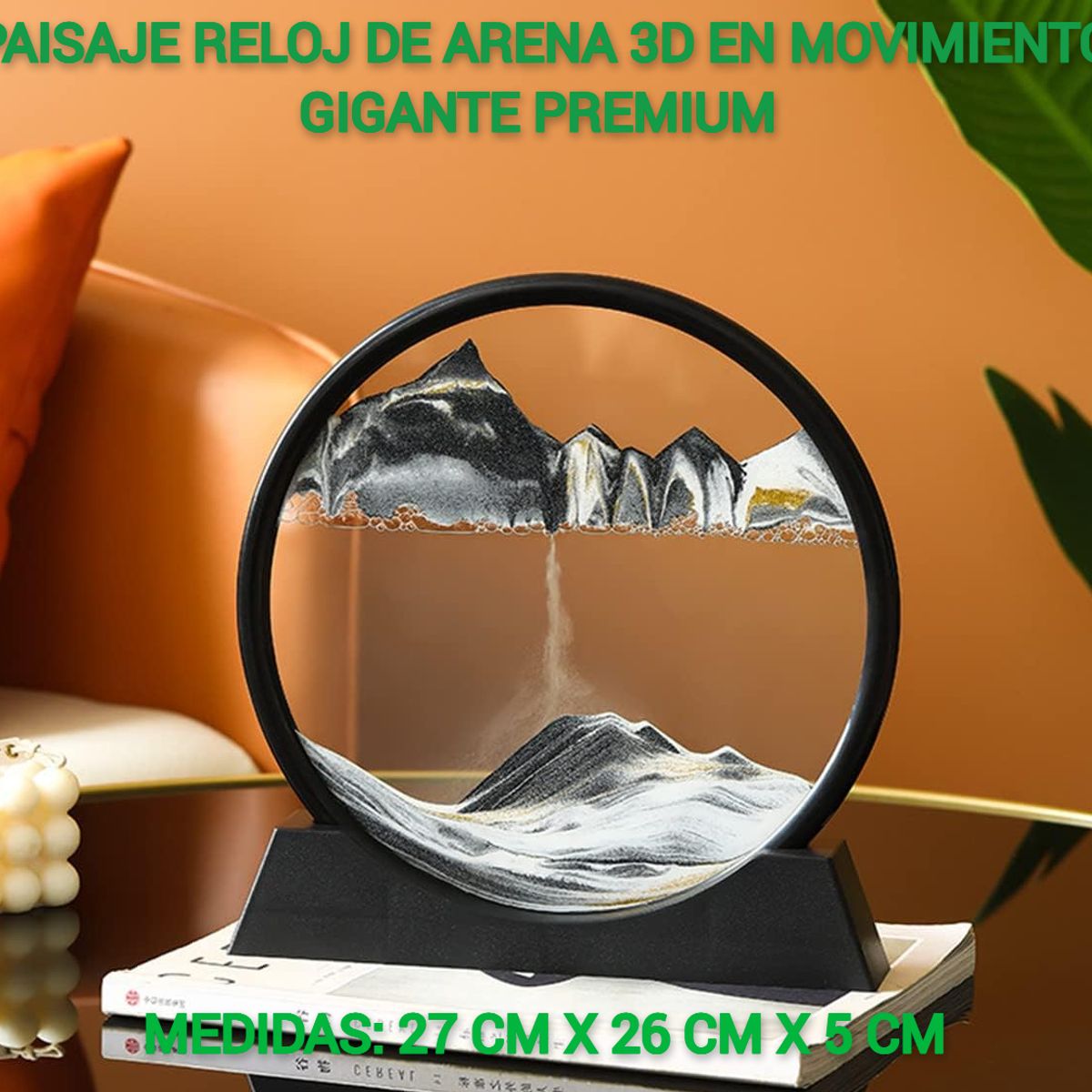 GENERICO - ADORNO TIPO RELOJ ARENA 3D MOVIMIENTO EXTRA PREMIUM NEGRO