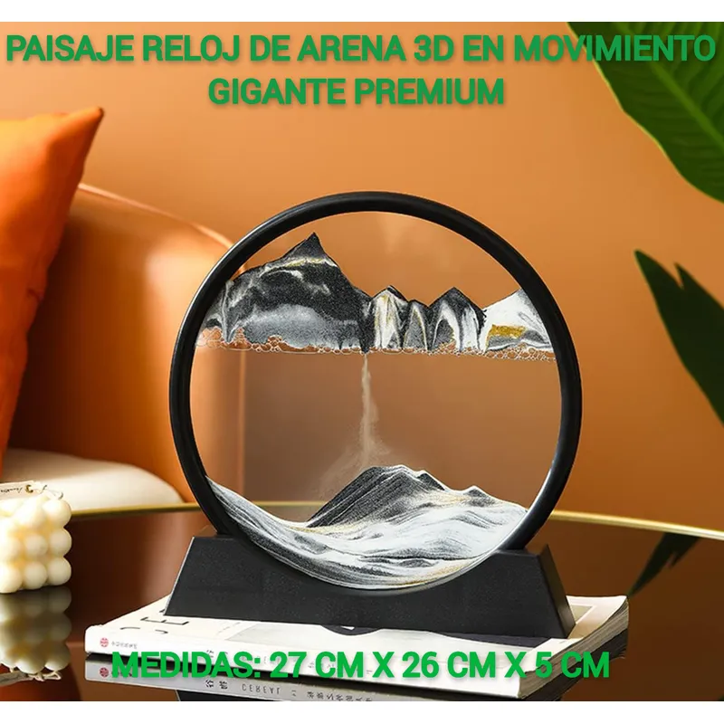GENERICO - ADORNO TIPO RELOJ ARENA 3D MOVIMIENTO EXTRA PREMIUM NEGRO