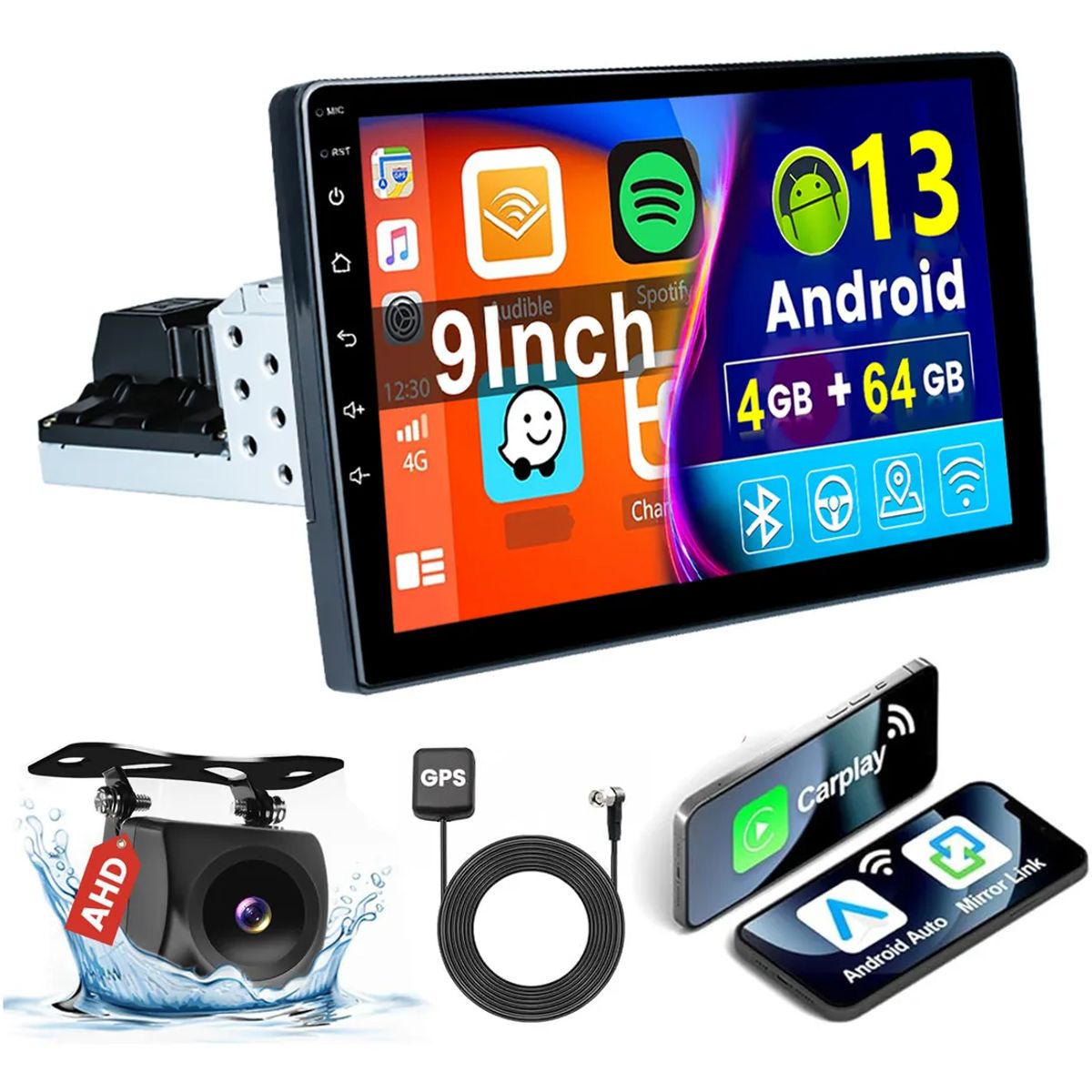 GENERICO - Estéreo Pantalla 1 Din 9 Pulgadas 4+32g Carplay Gps Cámara