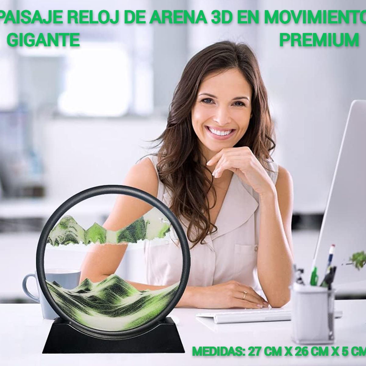 GENERICO - ADORNO TIPO RELOJ ARENA 3D MOVIMIENTO EXTRA PREMIUM VERDE