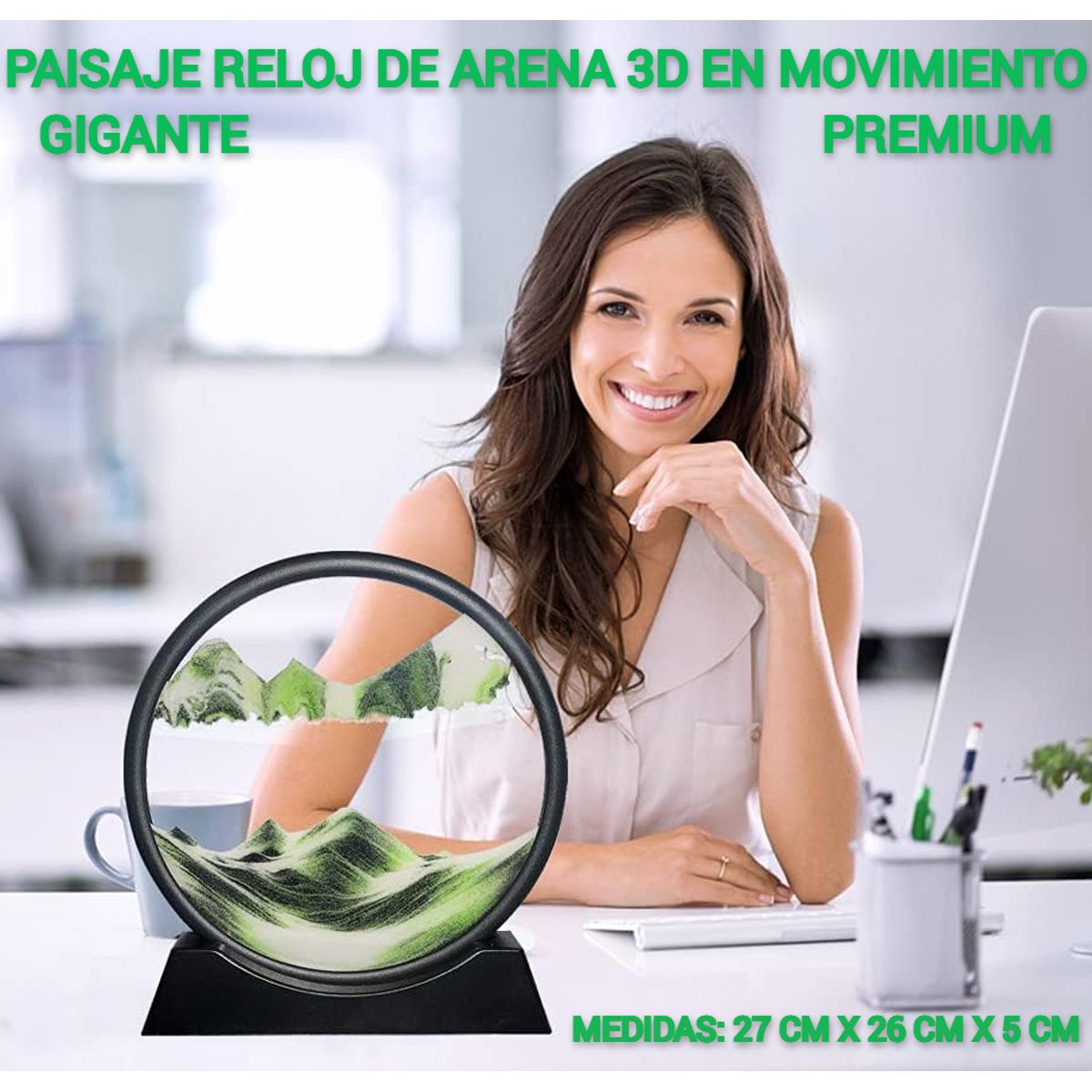 GENERICO - ADORNO TIPO RELOJ ARENA 3D MOVIMIENTO EXTRA PREMIUM VERDE