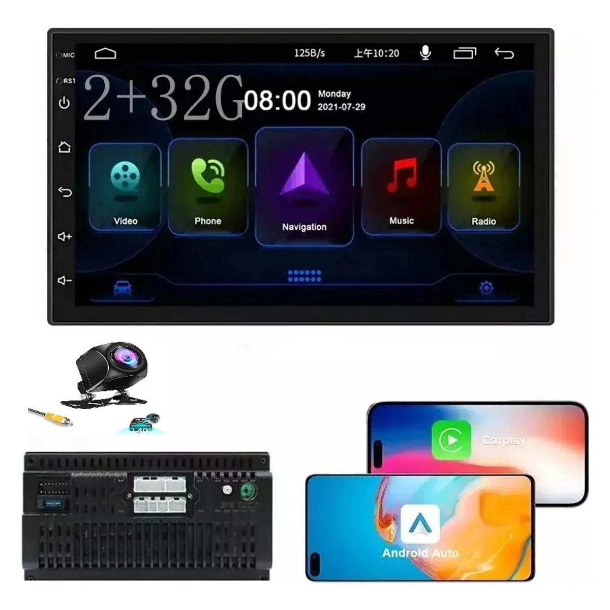 GENERICO - 4+32g 7 Pulgadas Doble Din Android Coche Estéreo Con Carplay