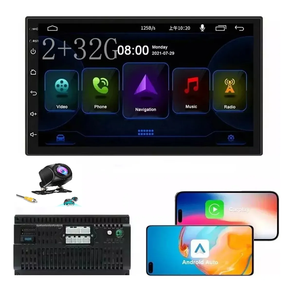 GENERICO - 4+32g 7 Pulgadas Doble Din Android Coche Estéreo Con Carplay