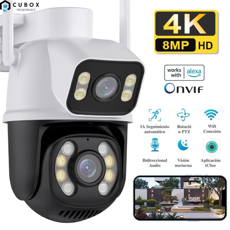 OEM - Camara Ip Wifi Ptz Doble Lente 360 Exterior Sirenas Alarma 4K