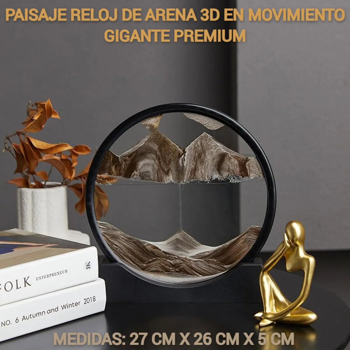 GENERICO - ADORNO TIPO RELOJ ARENA 3D MOVIMIENTO EXTRA PREMIUM MARRÓN