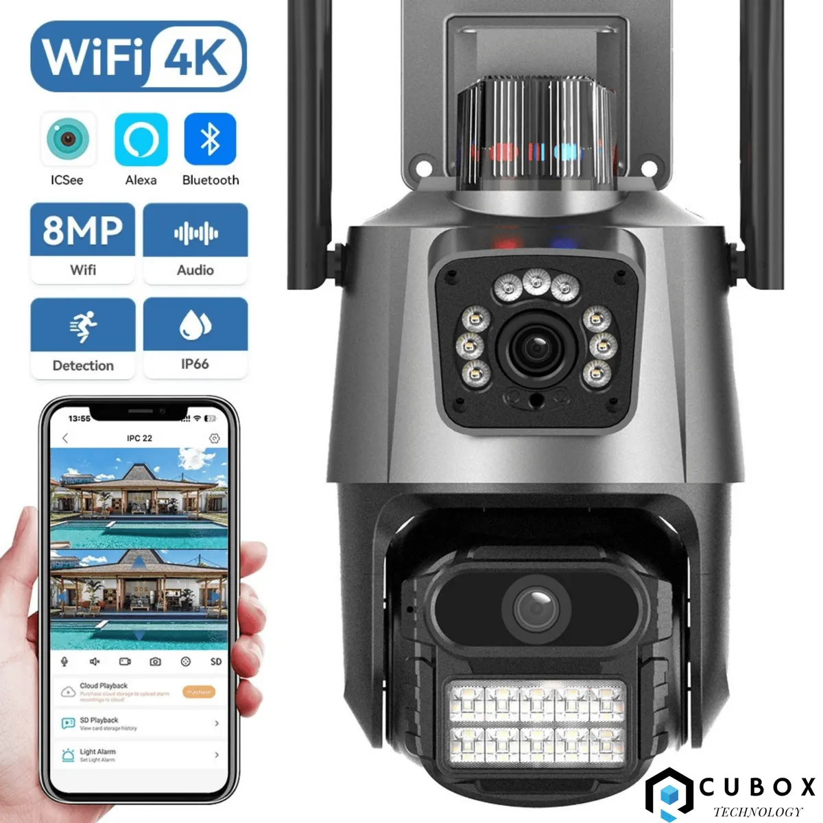 OEM - Cámara de seguridad Doble Lente APP ICSEE Wifi con Alarma 4K