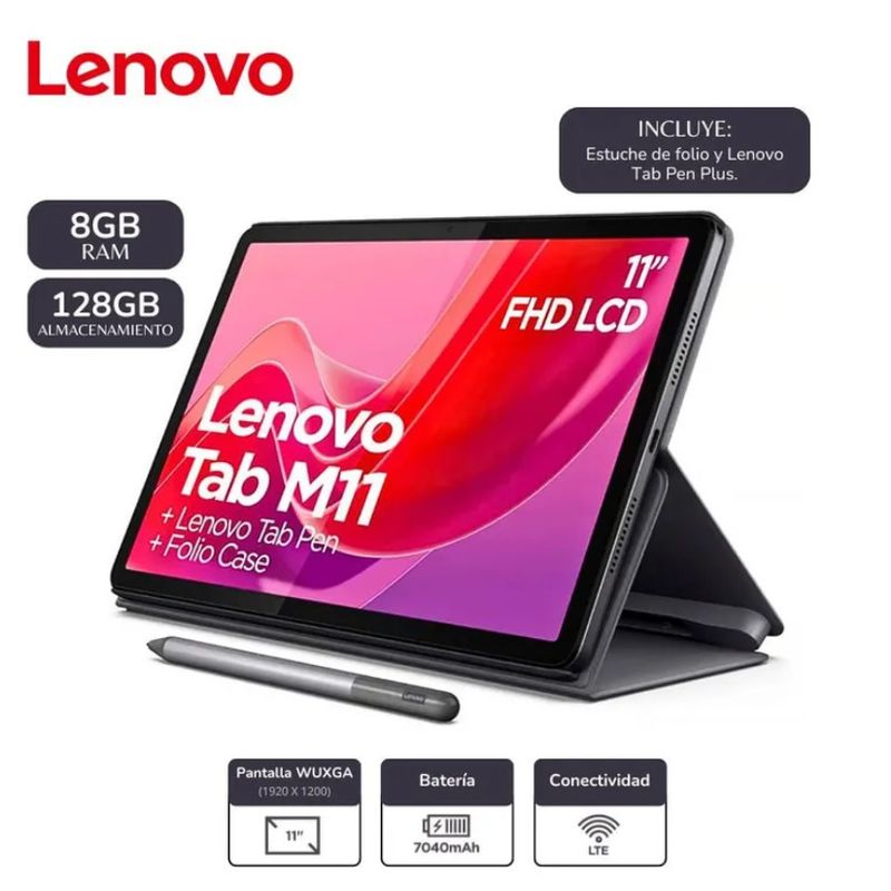 LENOVO - TABLET LENOVO TAB M11 11 4G LTE 8GB 128GB LAPIZ Y FUNDA
