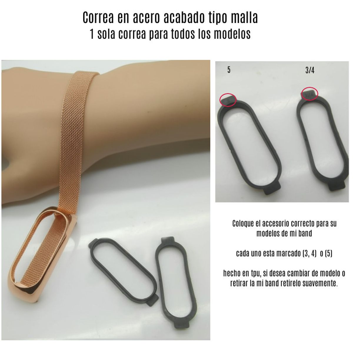 GENERICO - Correa Acero Malla Magnetica Para Xiaomi Mi Band 3, 4 Mi Band 5