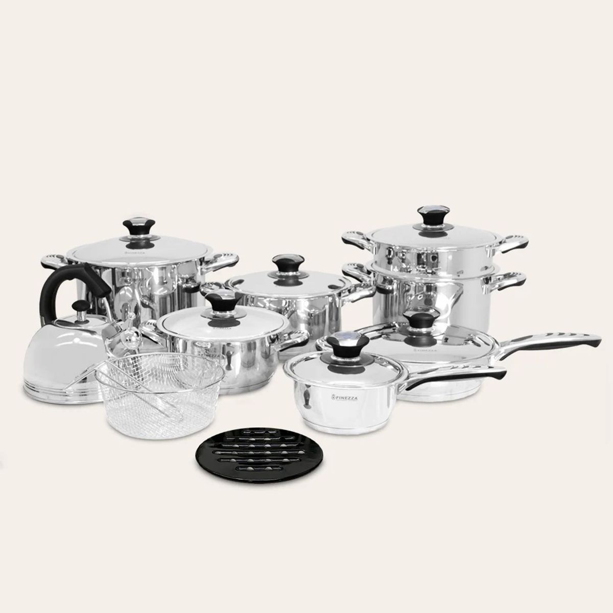 FINEZZA - Juego de Ollas de 18 Piezas FINEZZA de Acero Inoxidable FZ-2018LX