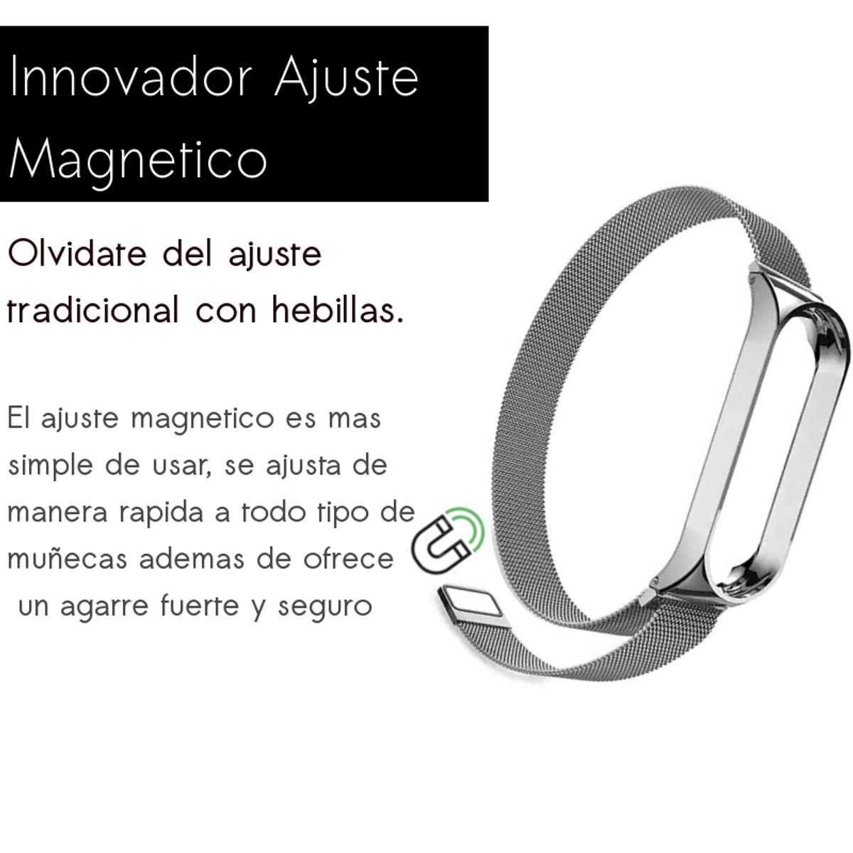 GENERICO - Correa Acero Malla Magnetica Para Xiaomi Mi Band 2