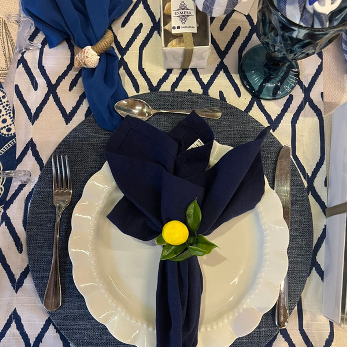 D'MESA - Set 4 Servilletas algodón azul marino
