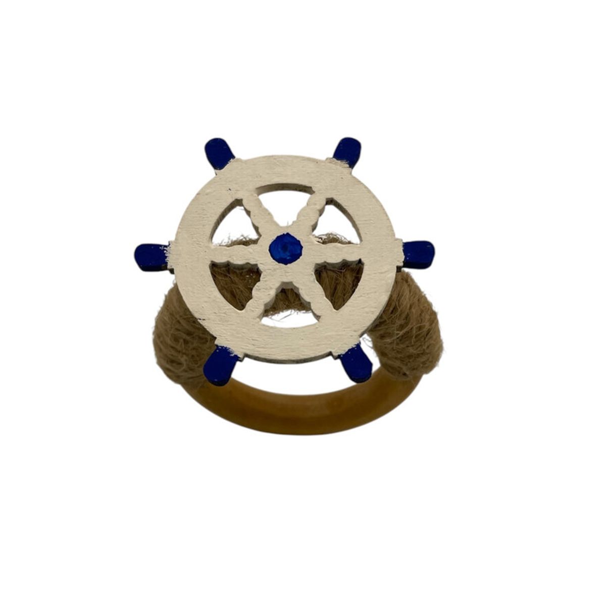 D'MESA - Set 4 Aros servilleteros madera timón y yute estilo náutico rústico