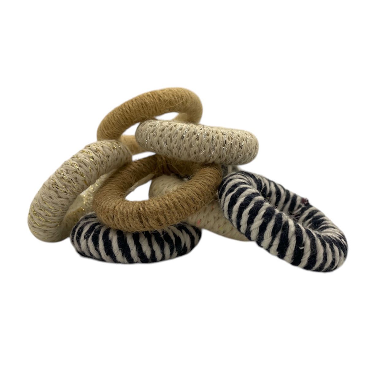 D'MESA - Set 4 Aros servilleteros madera hilo blanco jaspes plateado moderno