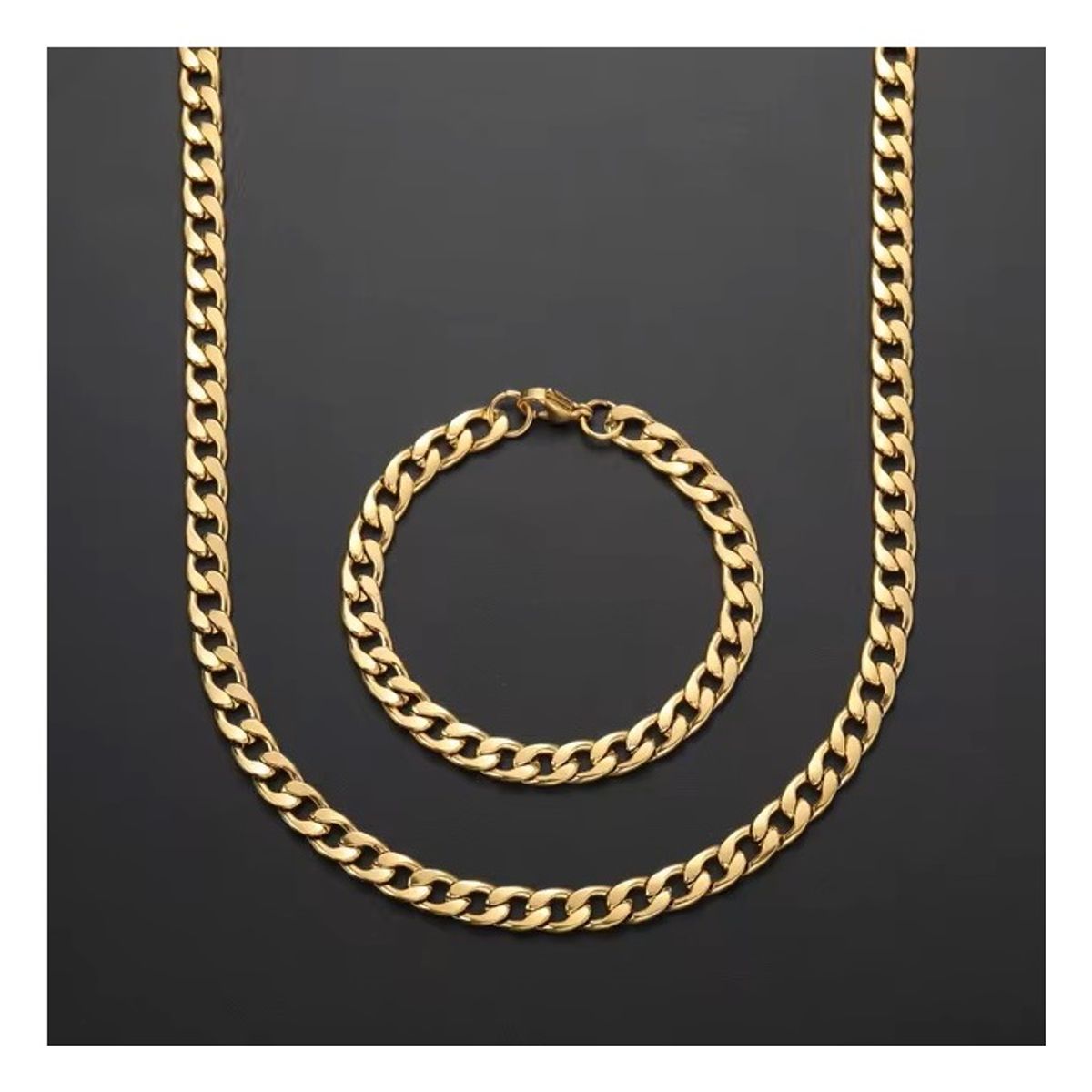 OEM - CADENA + PULSERA HOMBRE ESLABON GRUESO SET ACERO INOXIDABLE 316L