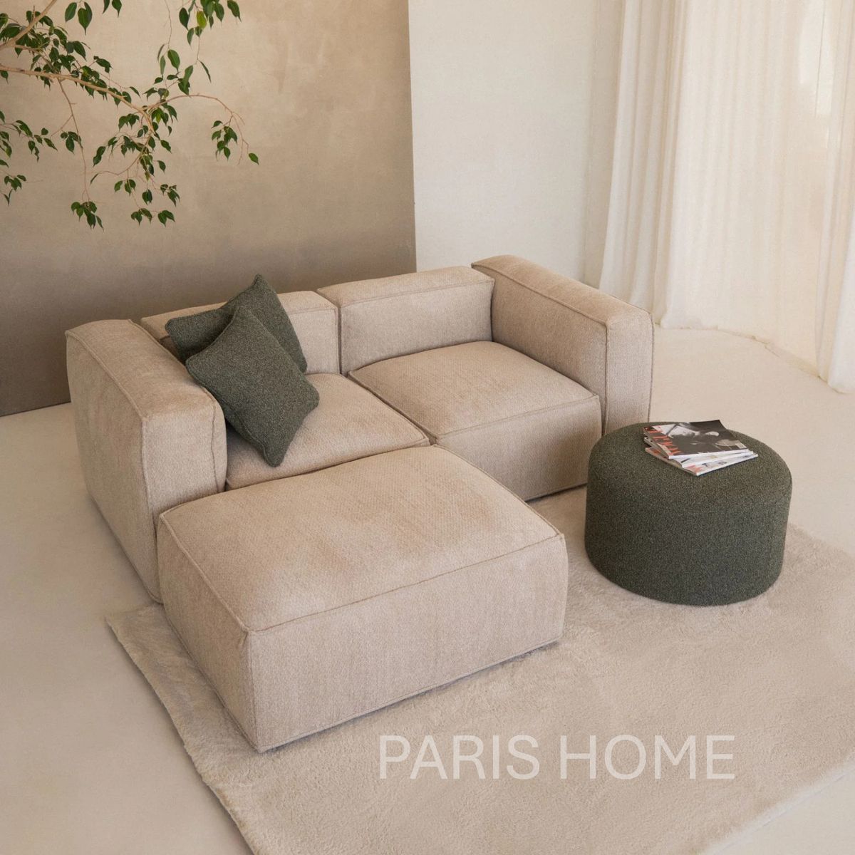 GENERICO - Sofá 2 Cuerpos con Banqueta Magis Tejido – Beige