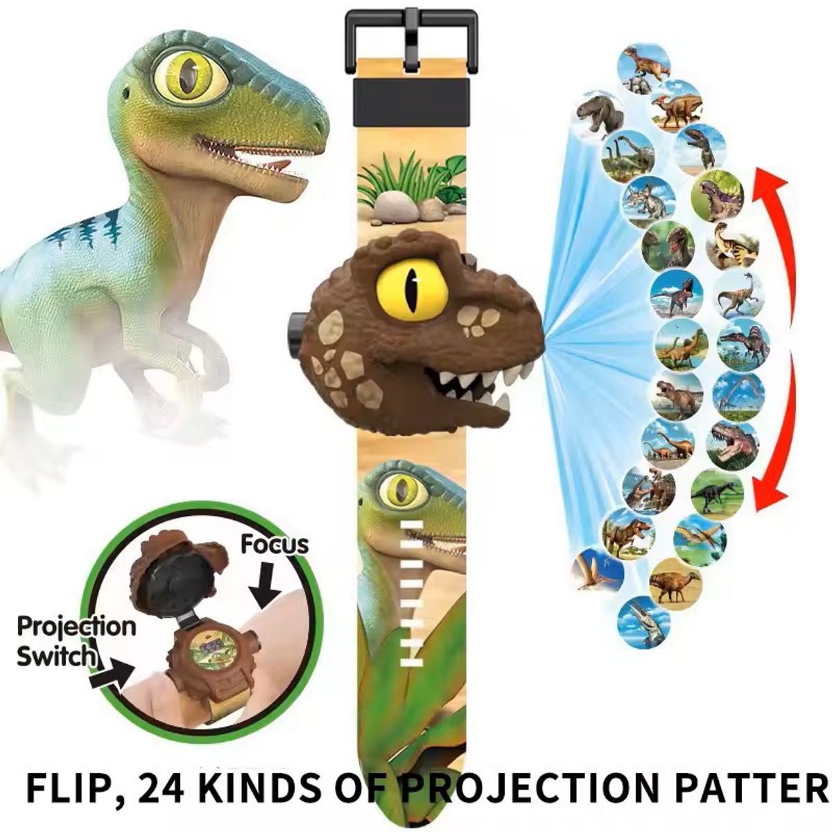 GENERICO - Reloj Proyector  de Dinsaurio Velociraptor para Niños o niiñas