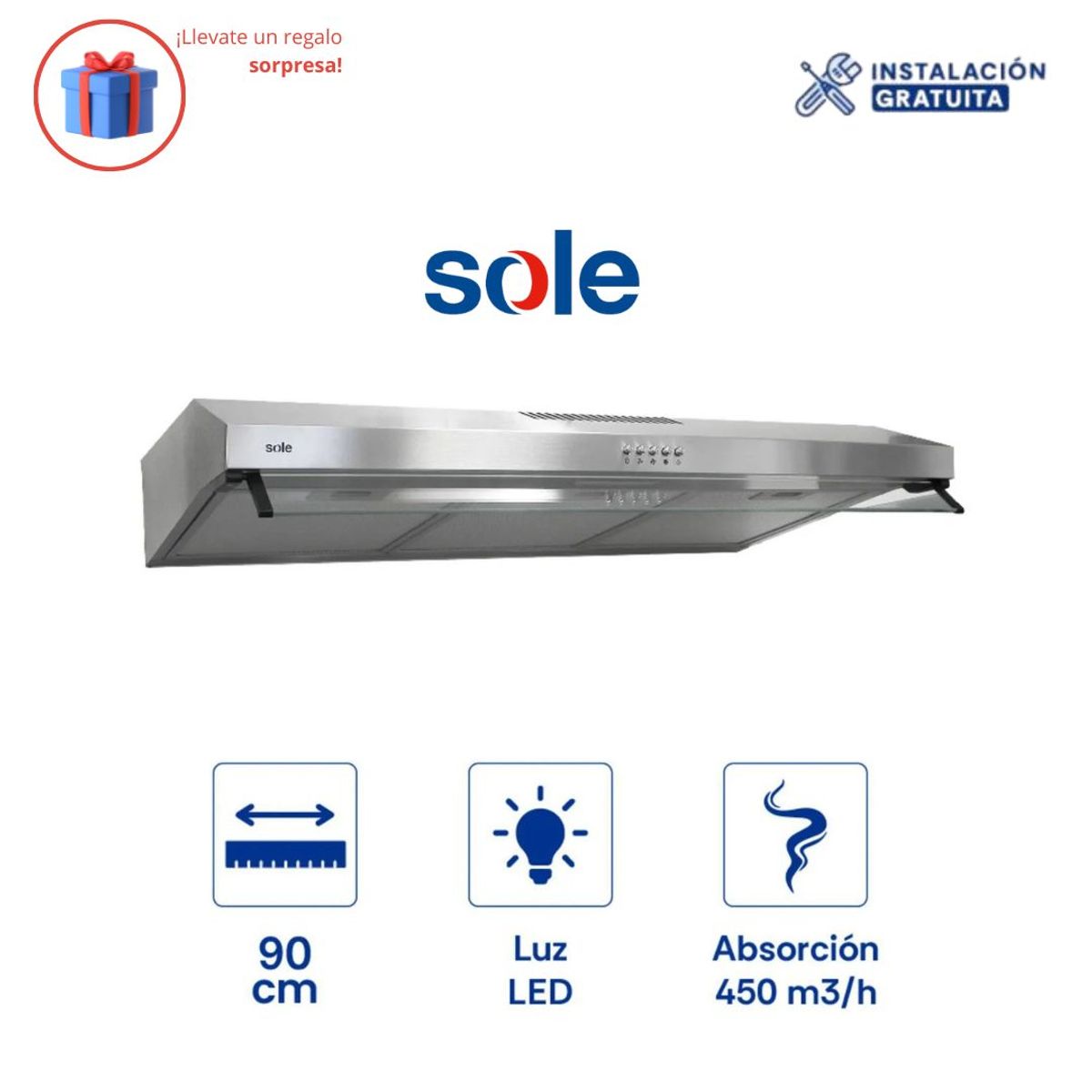 SOLE - Campana Inoxidable Roma 90cm 2m TURE17COV2