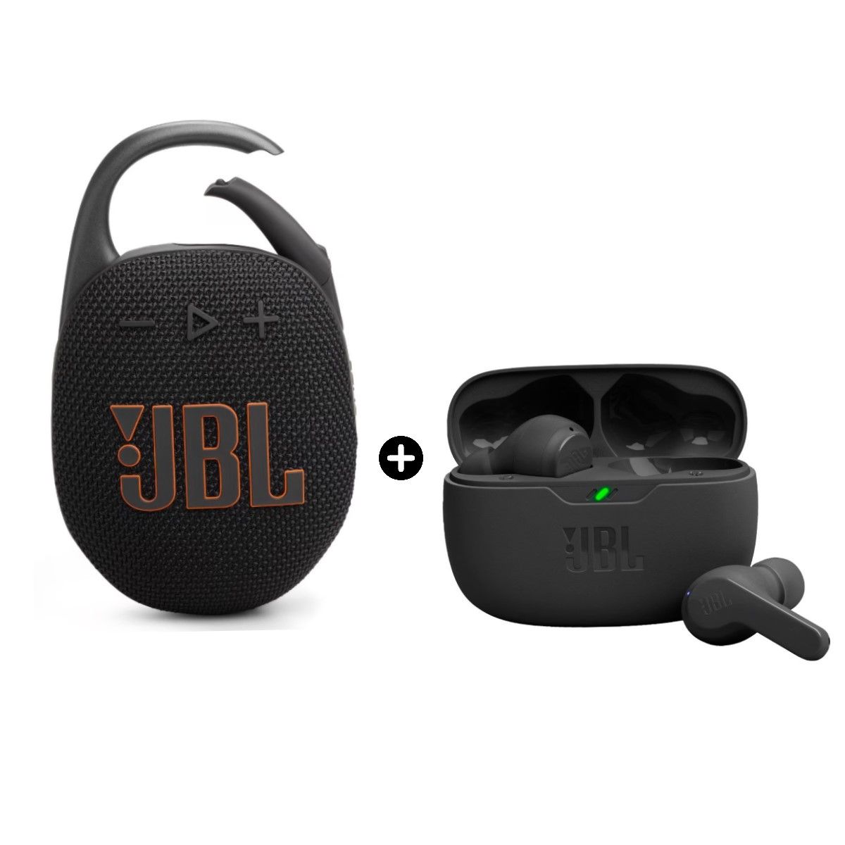 JBL - Audífono JBL Vive BEAM Pure Bass 32Hrs Negro+Parlante JBL Clip 5 Negro