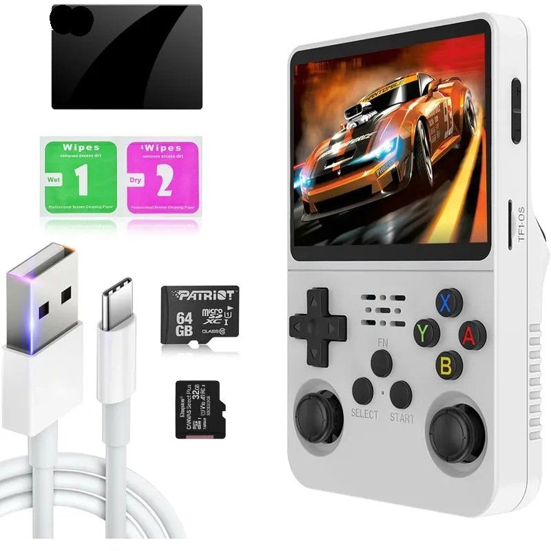 PREMIUM - Consola Portatil de Video Juegos Retro R36S  con memoria 64-32gb BLANCO