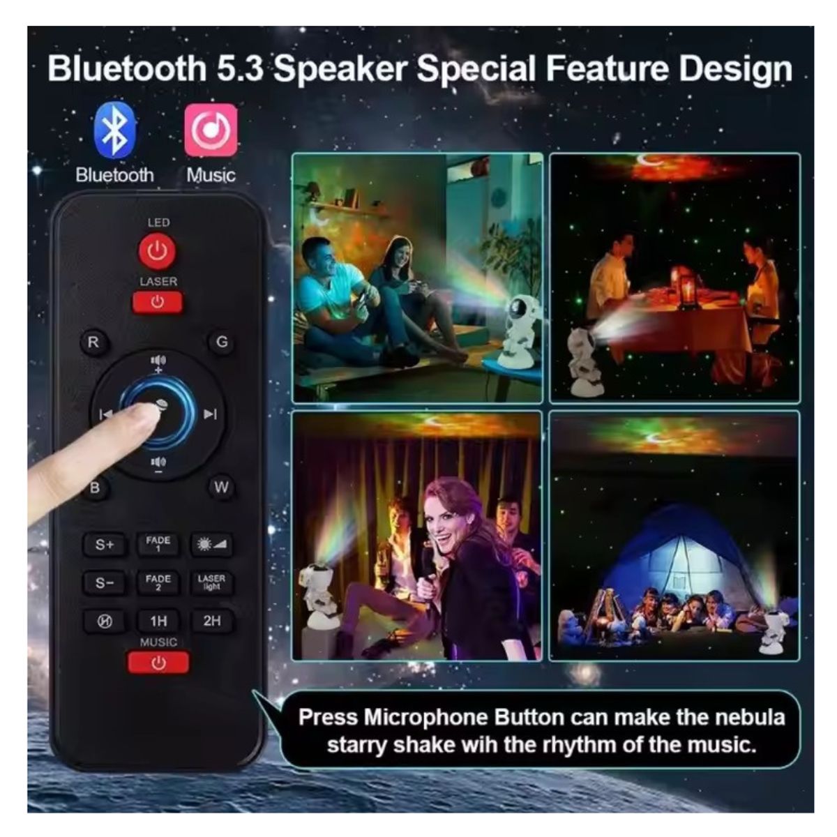 GENERICO - PARLANTE PROYECTOR DE LUZ ASTRONAUTA  CON BLUETOOTH