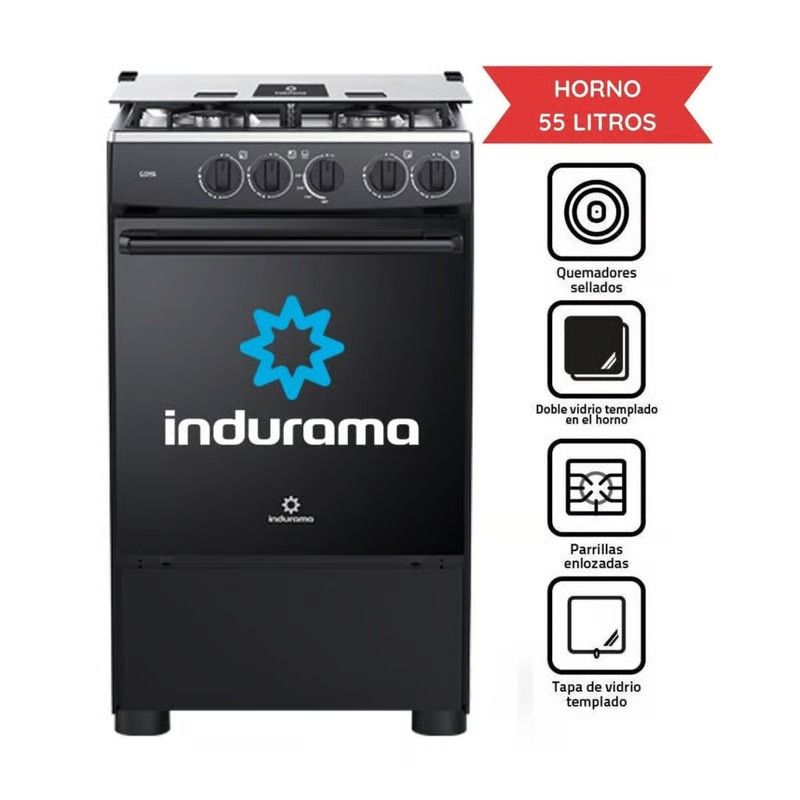 INDURAMA - Cocina de 4 Hornillas Indurama Goya Negra