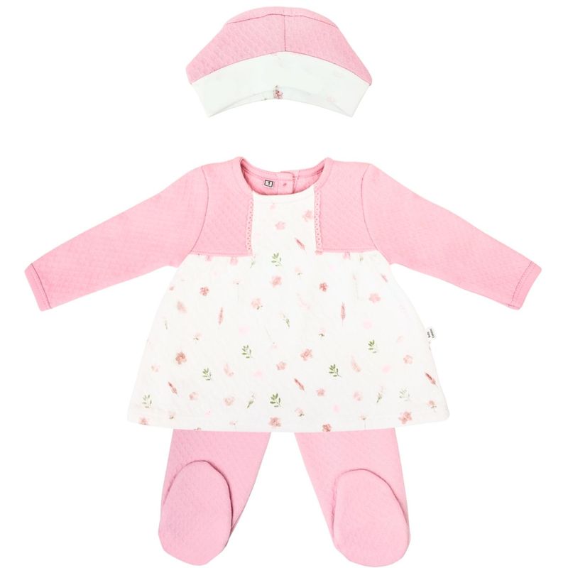 GENERICO - Conjunto Vestido bebé Niña - 3 piezas - Flores - Rosado