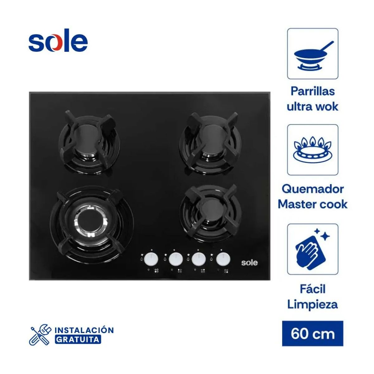 SOLE - Cocina Empotrable Sole 4 Hornillas 60 cm SOLCO034