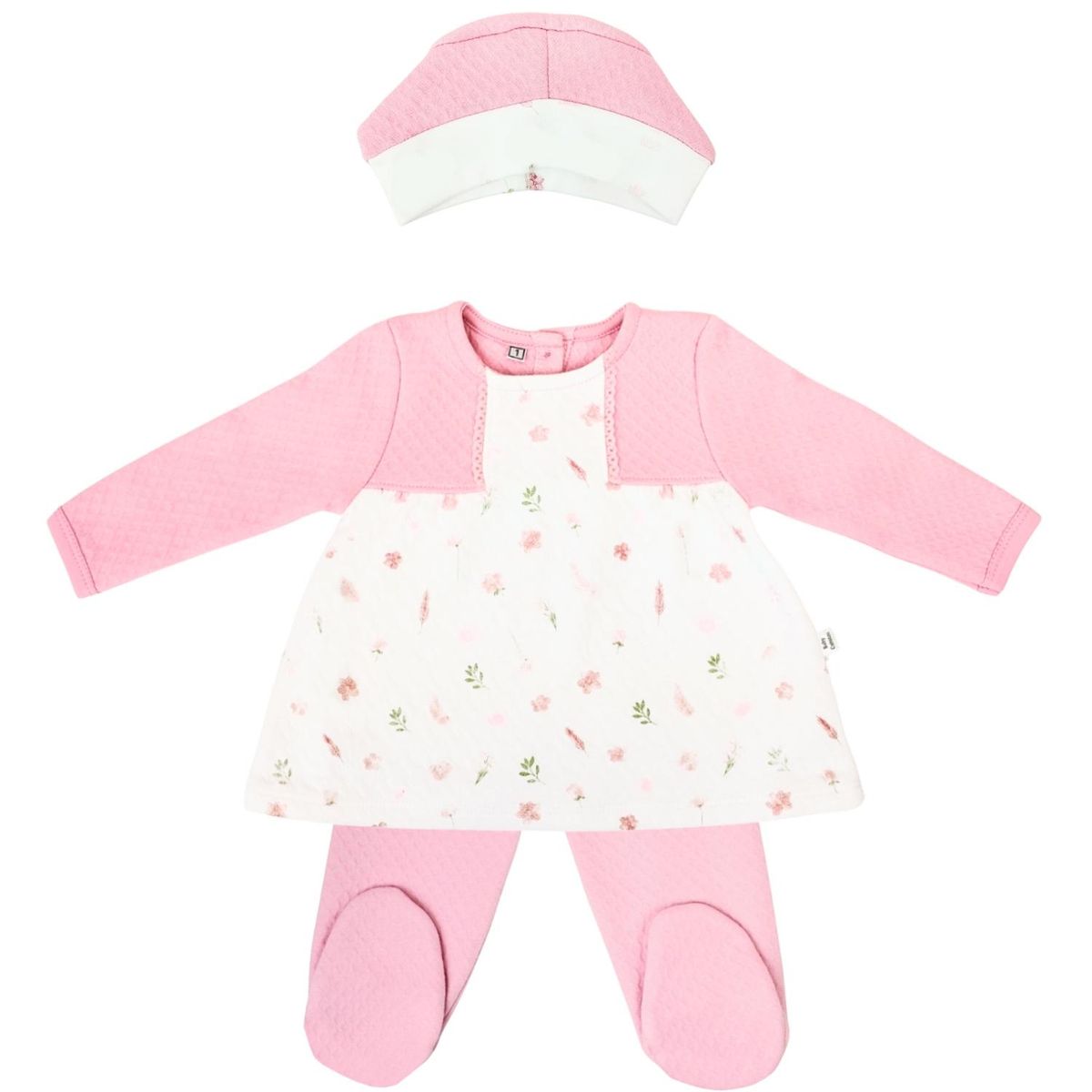 GENERICO - Conjunto Vestido bebé Niña - 3 piezas - Flores - Rosado