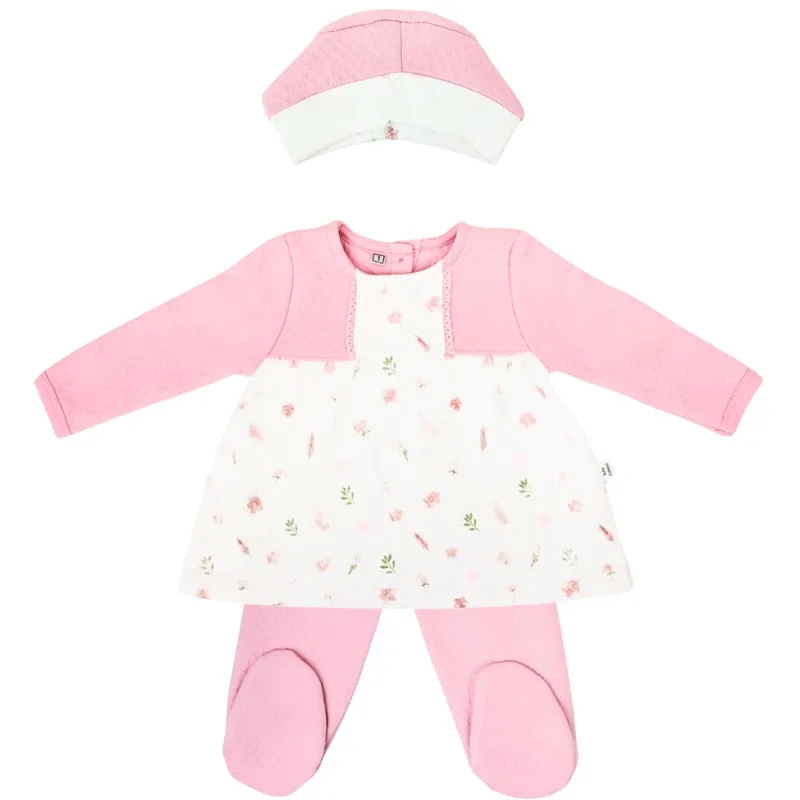 GENERICO - Conjunto Vestido bebé Niña - 3 piezas - Flores - Rosado