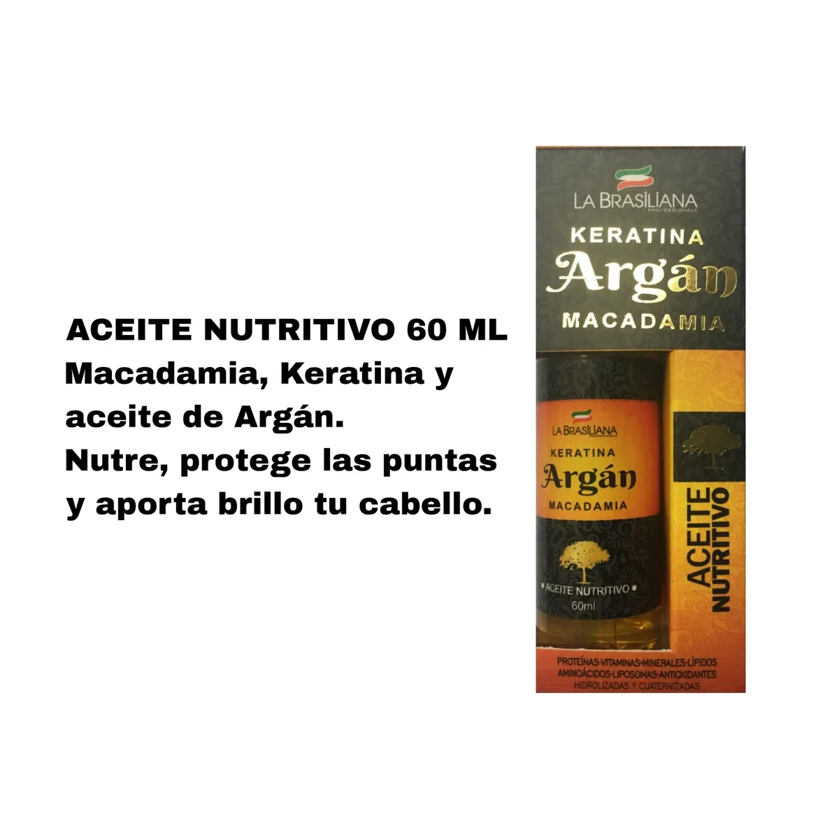 LA BRASILIANA - Aceite Nutritivo ARGAN 60 ml + Protector Termico Keratina Líquida 60ml