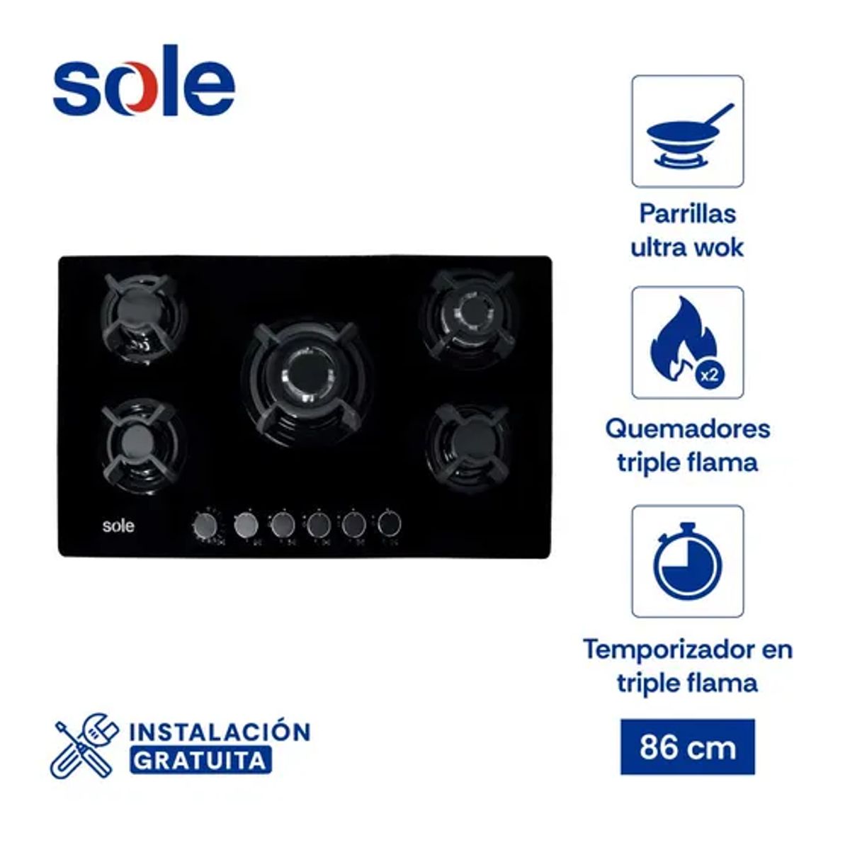 Sole - Cocina Empotrable Sole 5 Hornillas 90 cm SOLCO069
