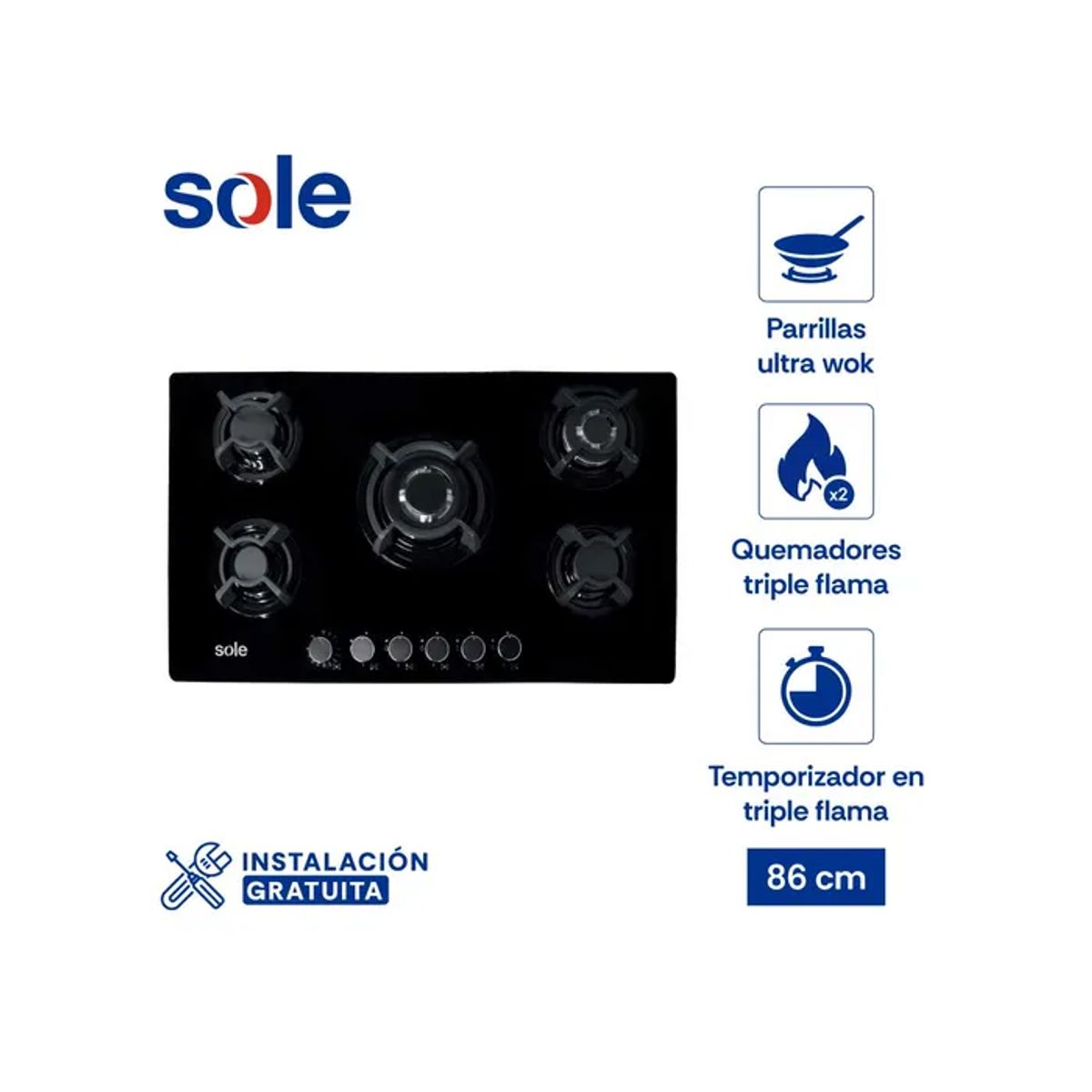 Sole - Cocina Empotrable Sole 5 Hornillas 90 cm SOLCO069