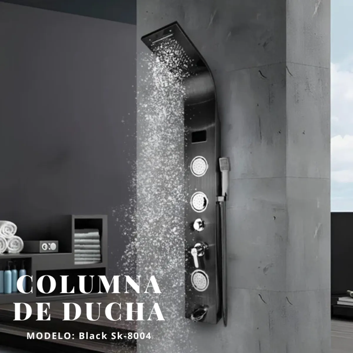 FRATELLI - COLUMNA DE DUCHA INOX LED NEGRO SK-8004