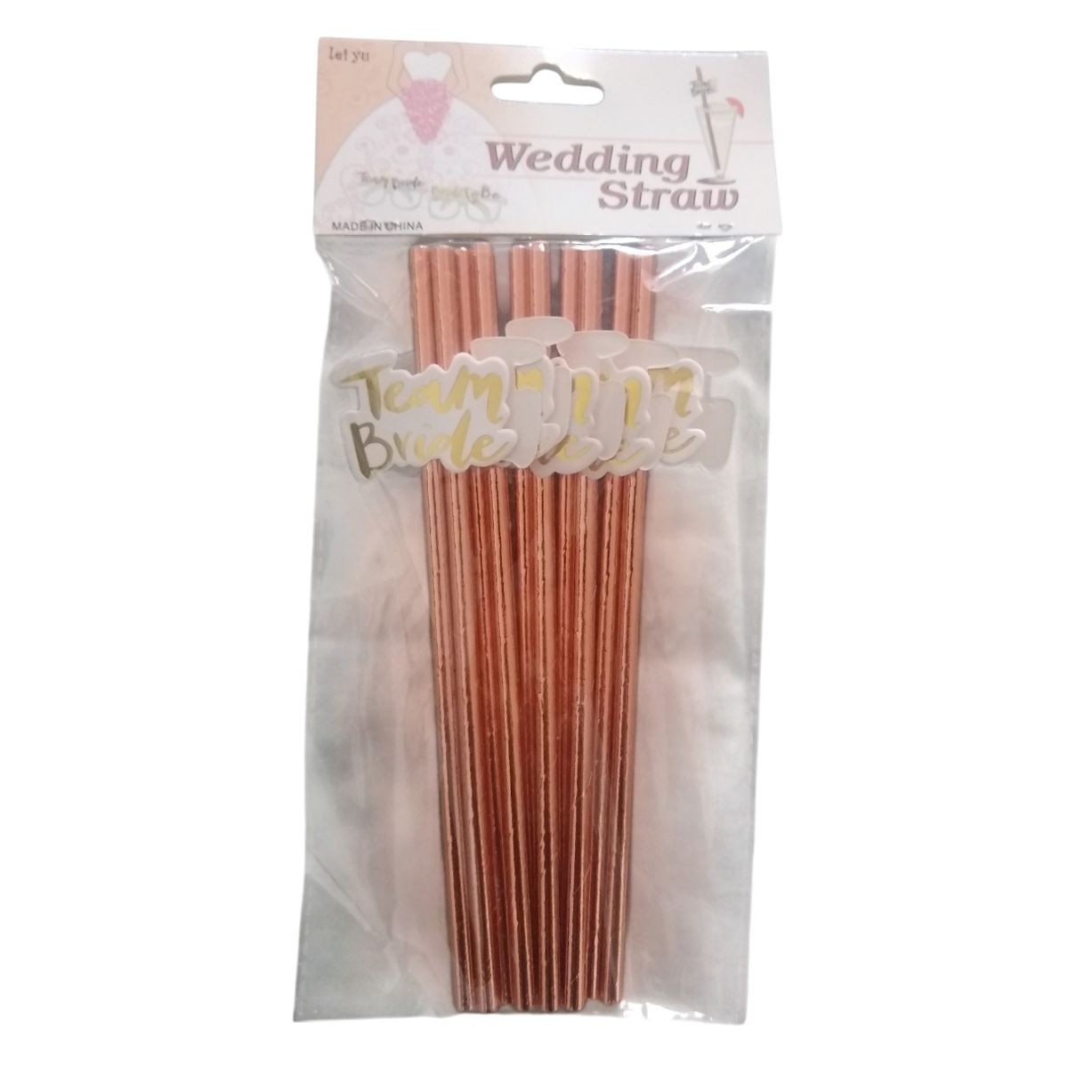 GENERICO - Set x 10 cañitas oro rosa de papel team bride despedida de soltera