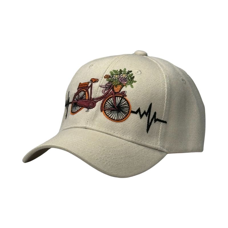 GENERICO - Gorra Unisex de Lona Color Hueso con Bordado de Bicicleta y Visera Curva