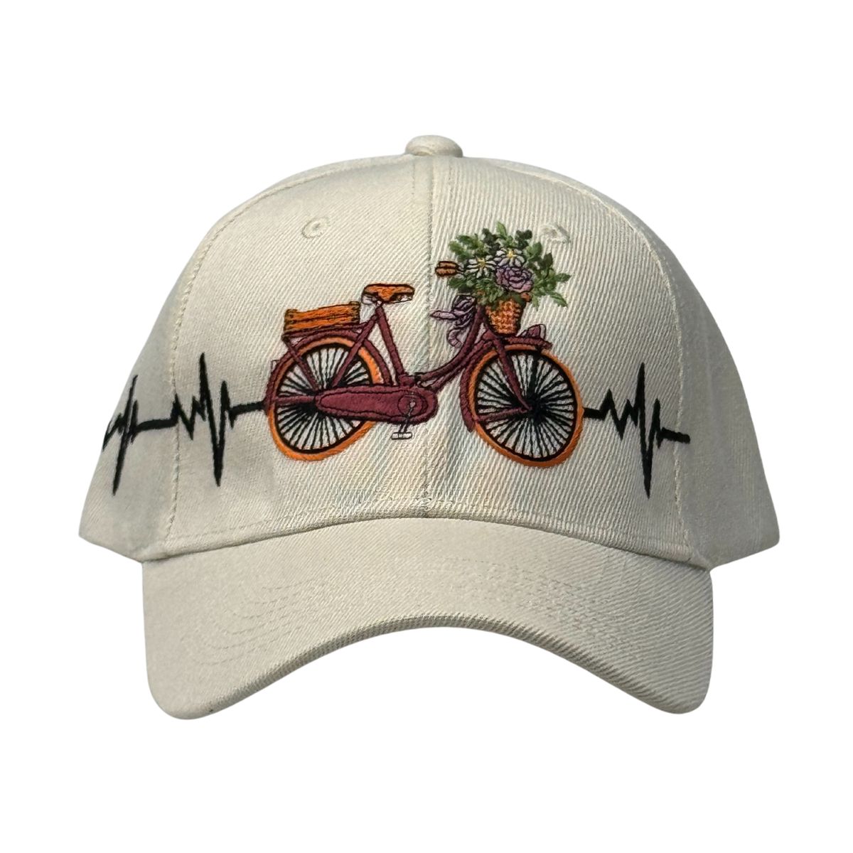 GENERICO - Gorra Unisex de Lona Color Hueso con Bordado de Bicicleta y Visera Curva