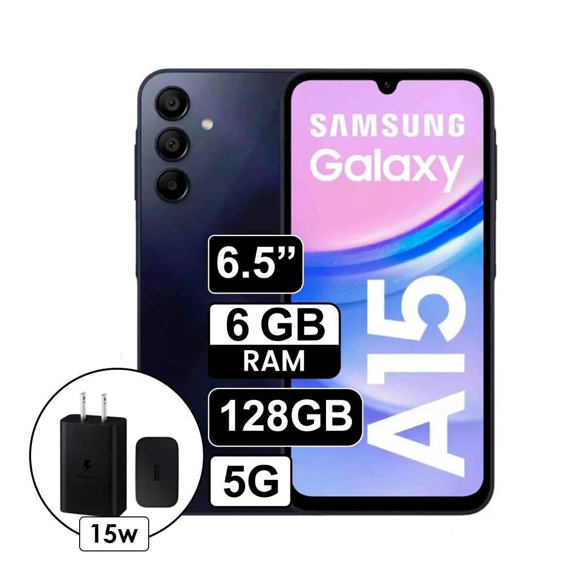 SAMSUNG - Celular Samsung Galaxy A15 4G 6GB 128GB + Cargador 15W - Negro Azulado