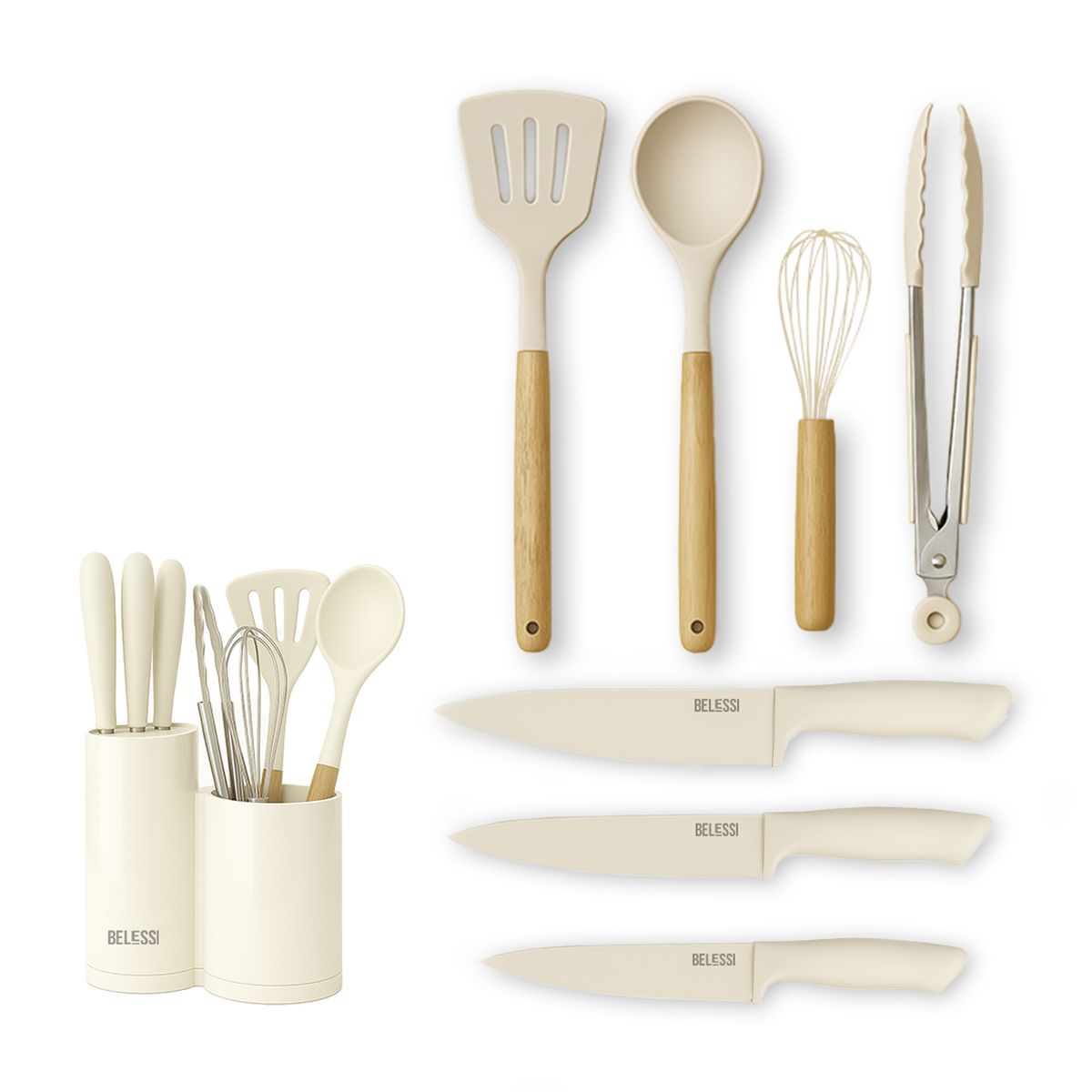 Belessi - Set X8 Utensilios + Cuchillos + Organizador Belessi