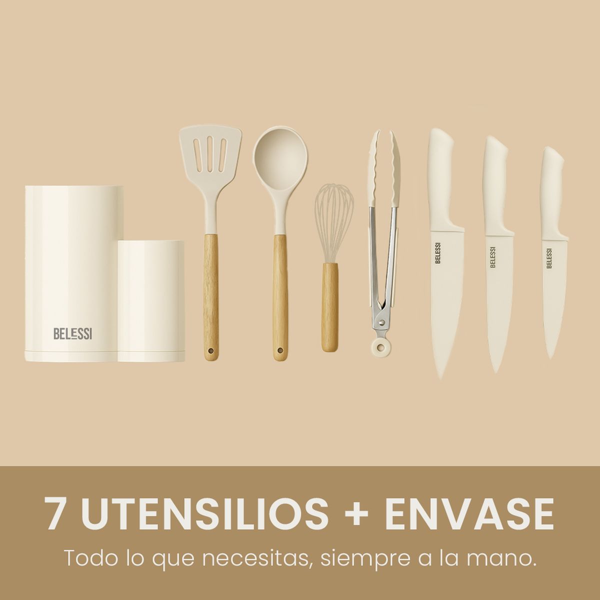 Belessi - Set X8 Utensilios + Cuchillos + Organizador Belessi