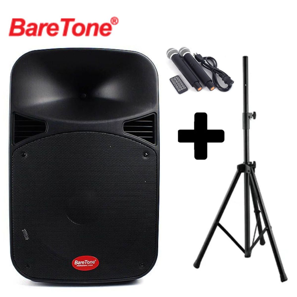 BARETONE - Parlante Baretone MAX 15MHWR Recargable + 2 MIC con soporte SPS502M