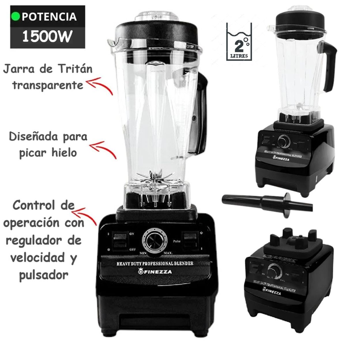 FINEZZA - Licuadora Industrial con Perrilla 1500W Negro
